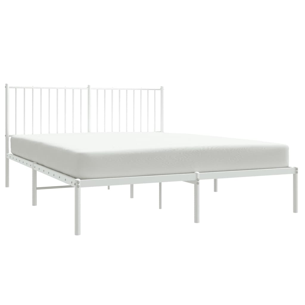 vidaXL Metal Bed Frame without Mattress with Headboard White 59.1"x78.7"