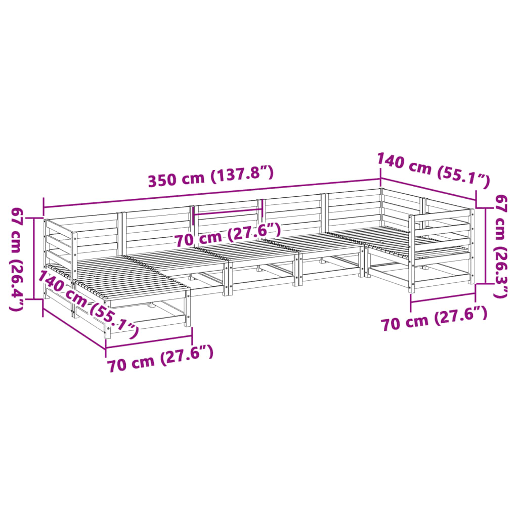 vidaXL 7 Piece Patio Sofa Set Wax Brown Solid Wood Pine