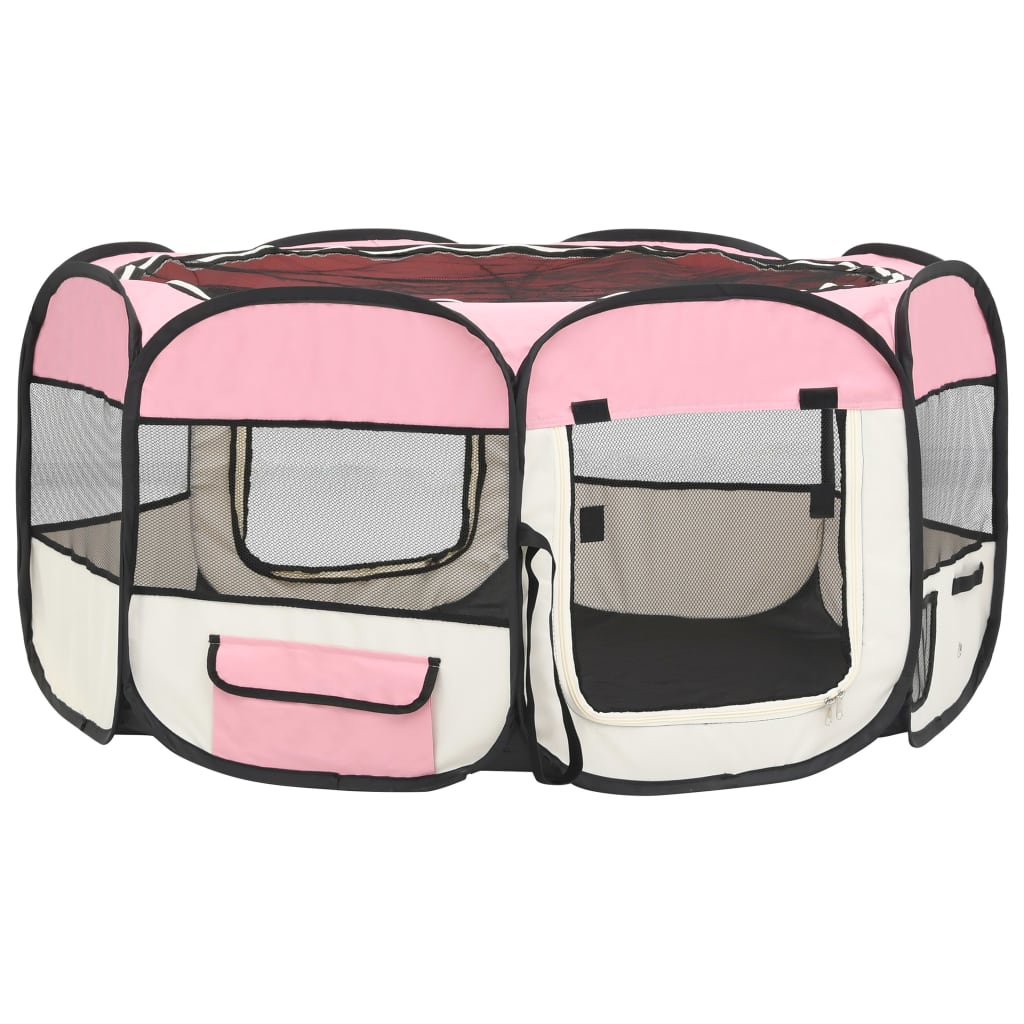 vidaXL Foldable Dog Playpen with Carrying Bag Pink 57.1"x57.1"x24"