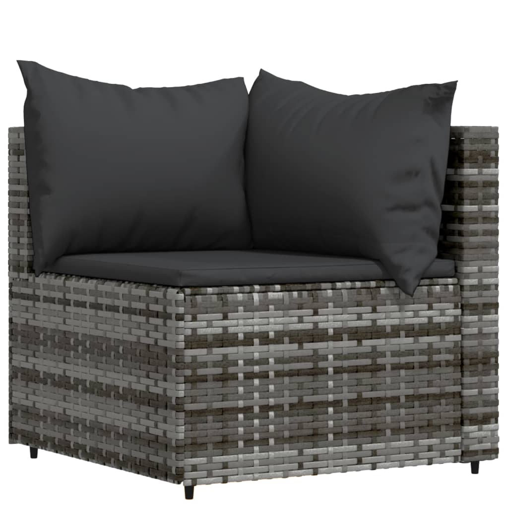 vidaXL 3 Piece Patio Lounge Set with Cushions Gray Poly Rattan