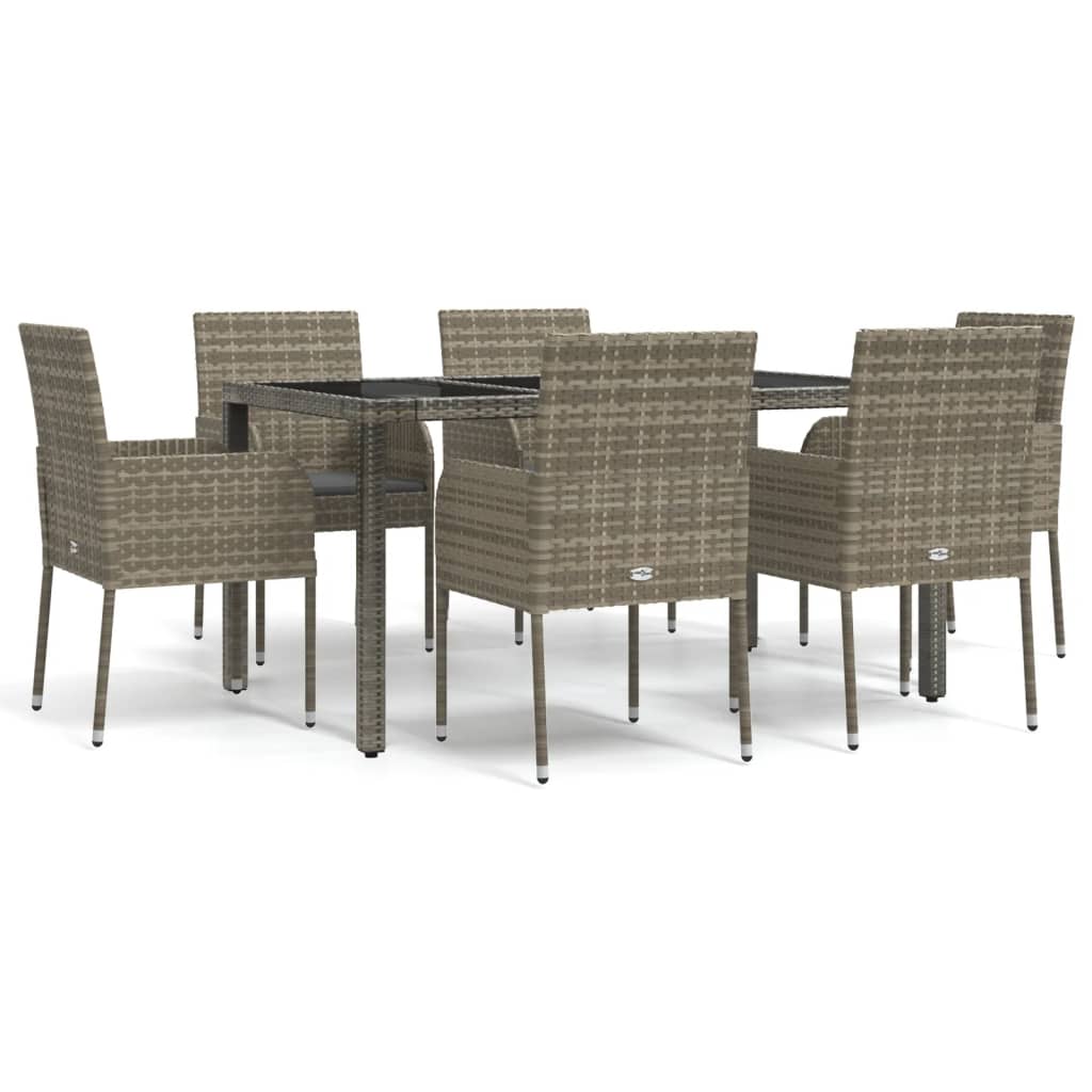 vidaXL 7 Piece Patio Dining Set with Cushions Gray Poly Rattan