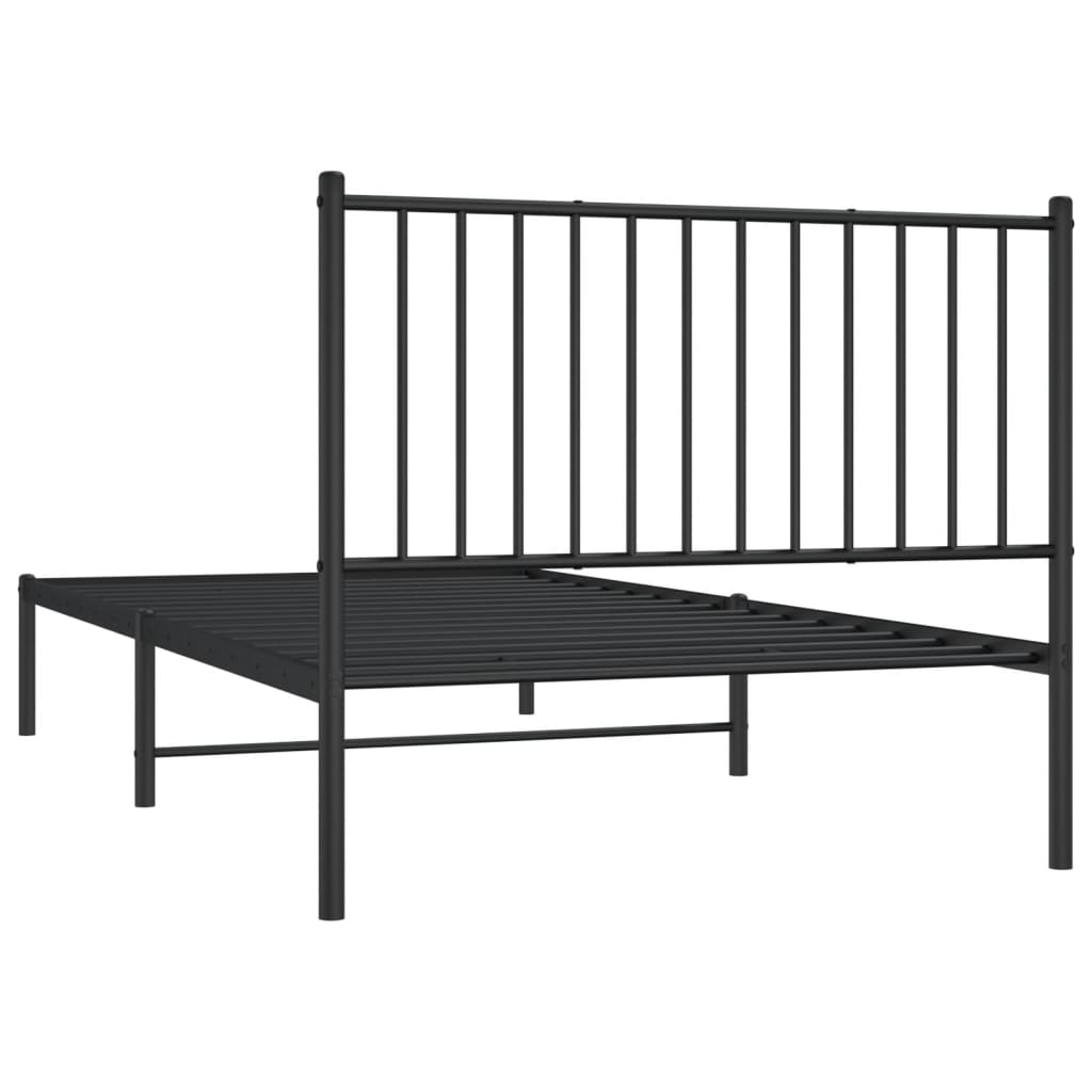 vidaXL Metal Bed Frame without Mattress with Headboard Black 39.4"x78.7"