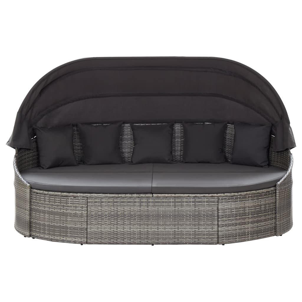 vidaXL Patio Lounge Bed with Canopy Poly Rattan Gray