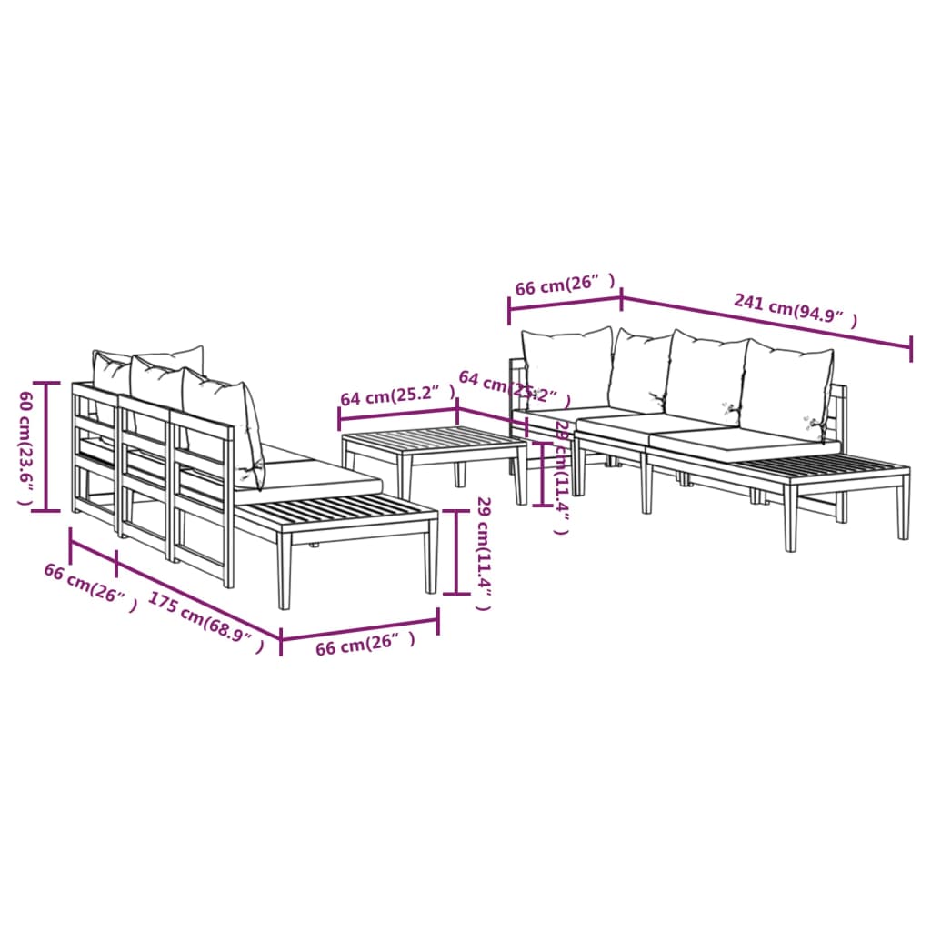 vidaXL 5 Piece Patio Lounge Set with Dark Gray Cushions Acacia Wood