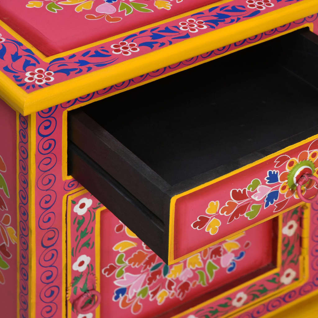 vidaXL Bedside Cabinet Solid Mango Wood Pink Hand Painted