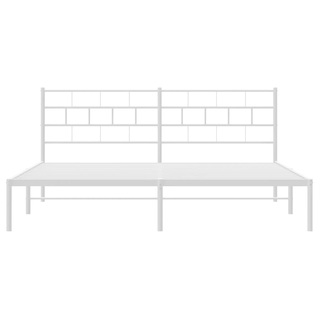 vidaXL Metal Bed Frame without Mattress with Headboard White 76"x79.9"