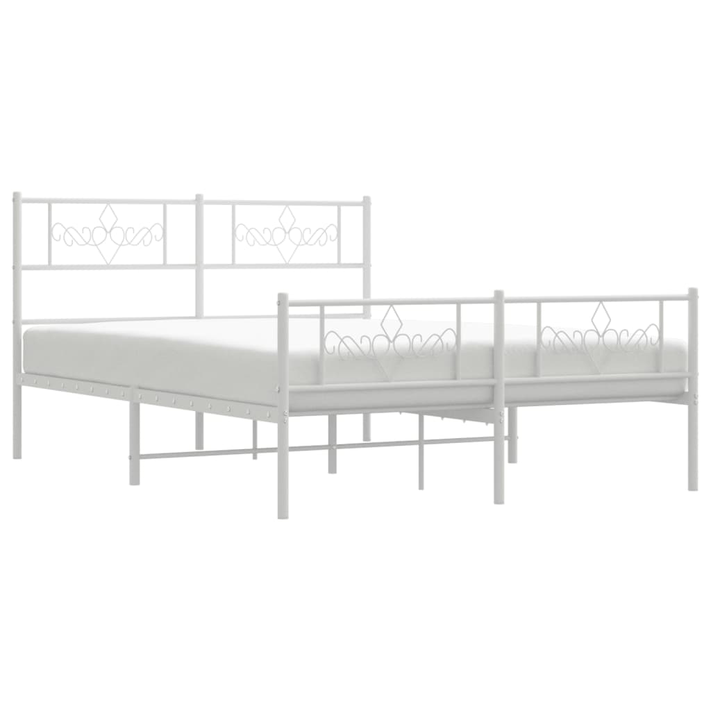 vidaXL Metal Bed Frame without Mattress with Footboard White 53.1"x74.8"