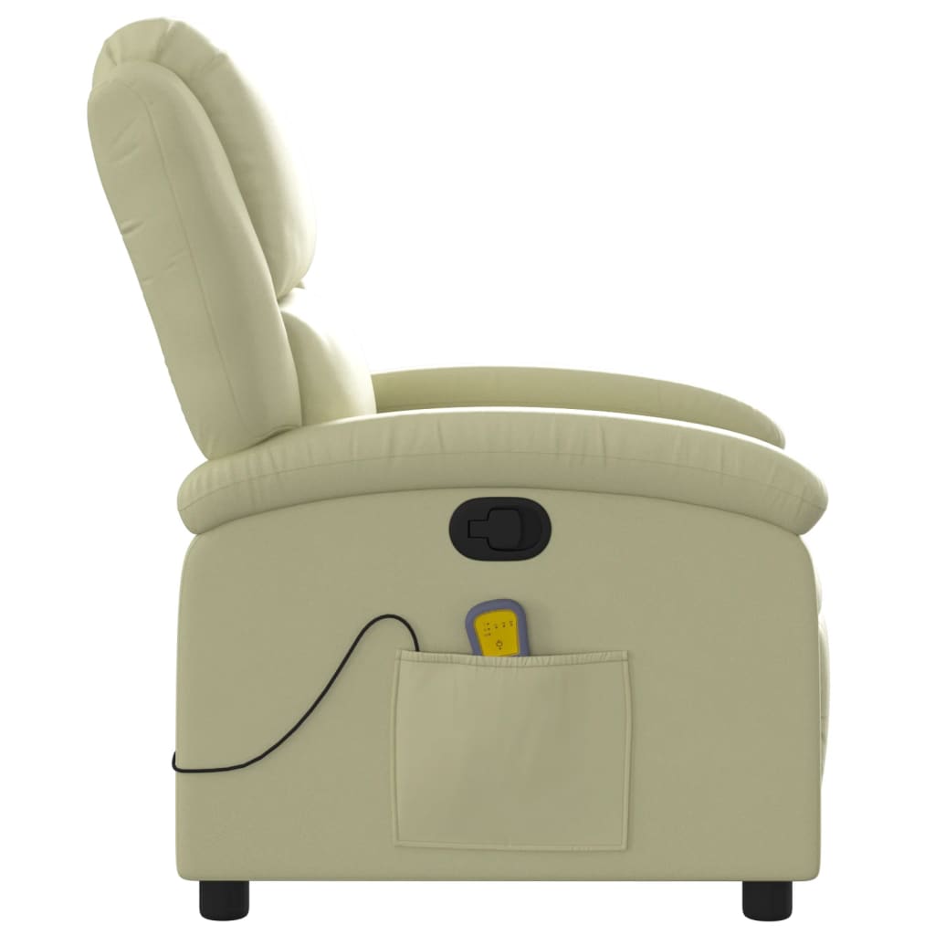 vidaXL Massage Recliner Chair Cream Real Leather