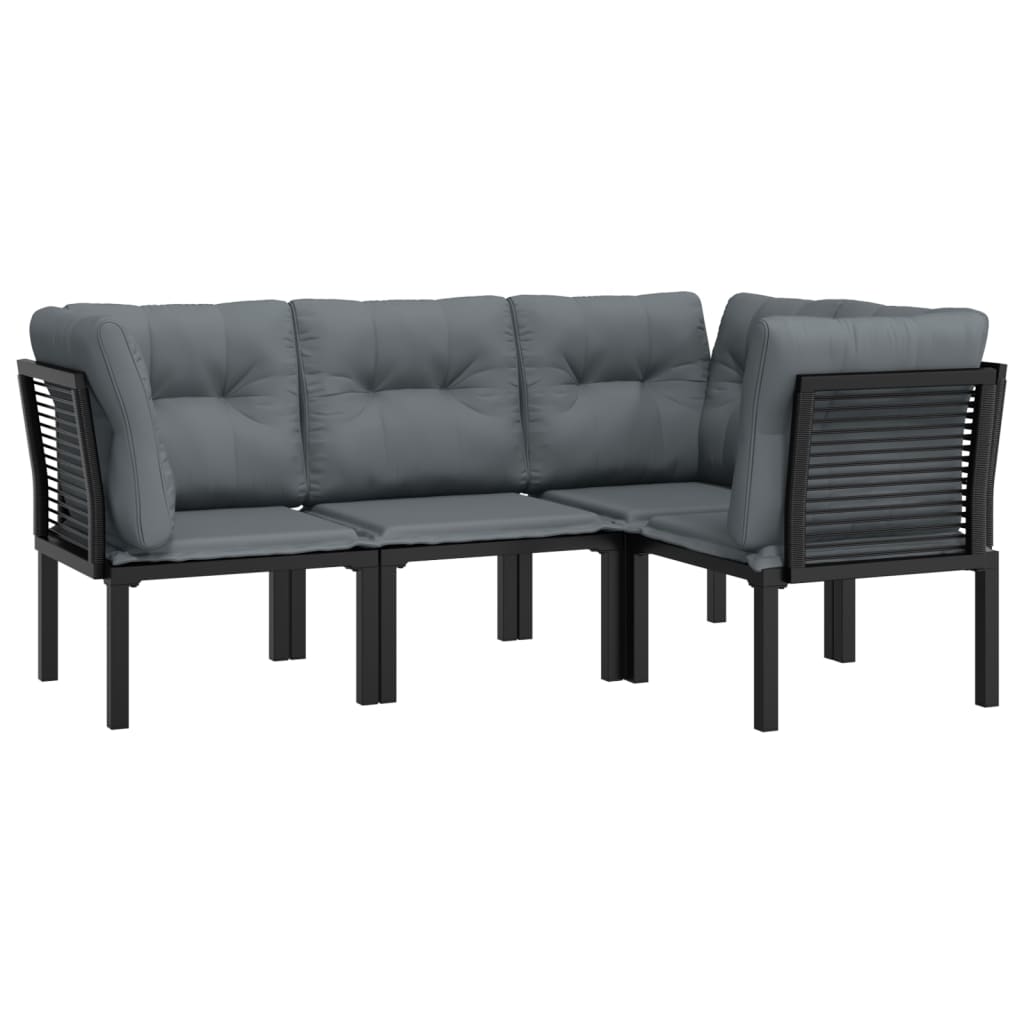 vidaXL 4 Piece Patio Lounge Set Black and Gray Poly Rattan