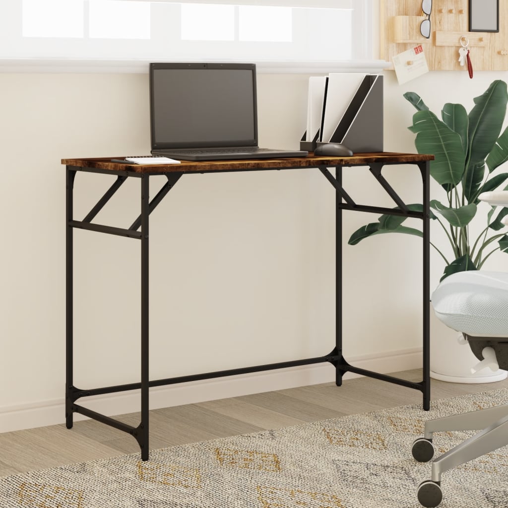 vidaXL Desk Smoked Oak 39.4"x17.7"x29.9" Engineered Wood and Powder-coated Steel