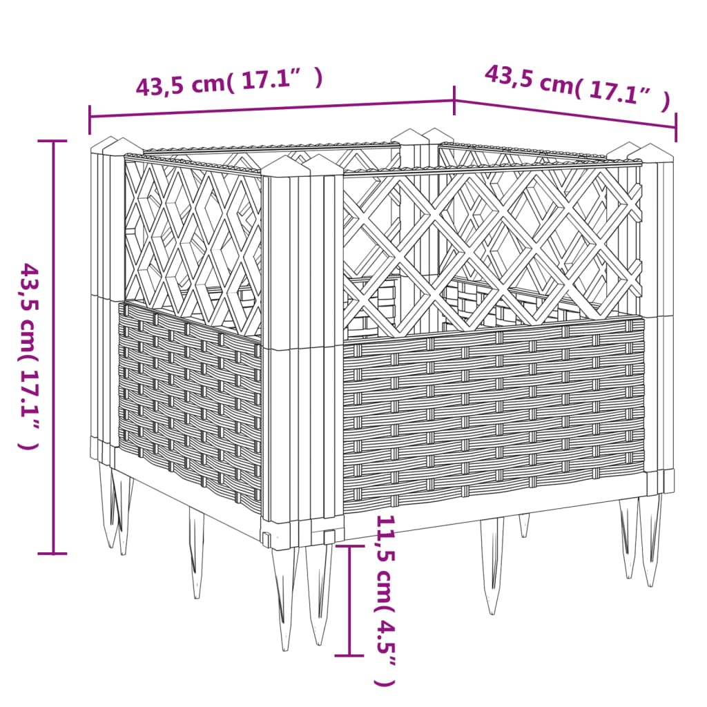 vidaXL Garden Planter with Pegs Light Gray 17.1"x17.1"x17.1" PP