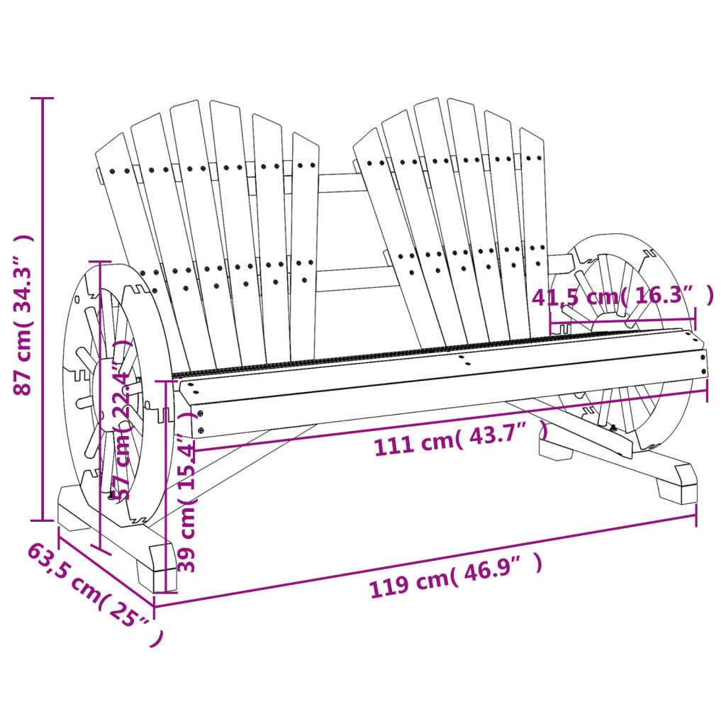 vidaXL Patio Adirondack Chair 2-Seater Solid Wood Fir