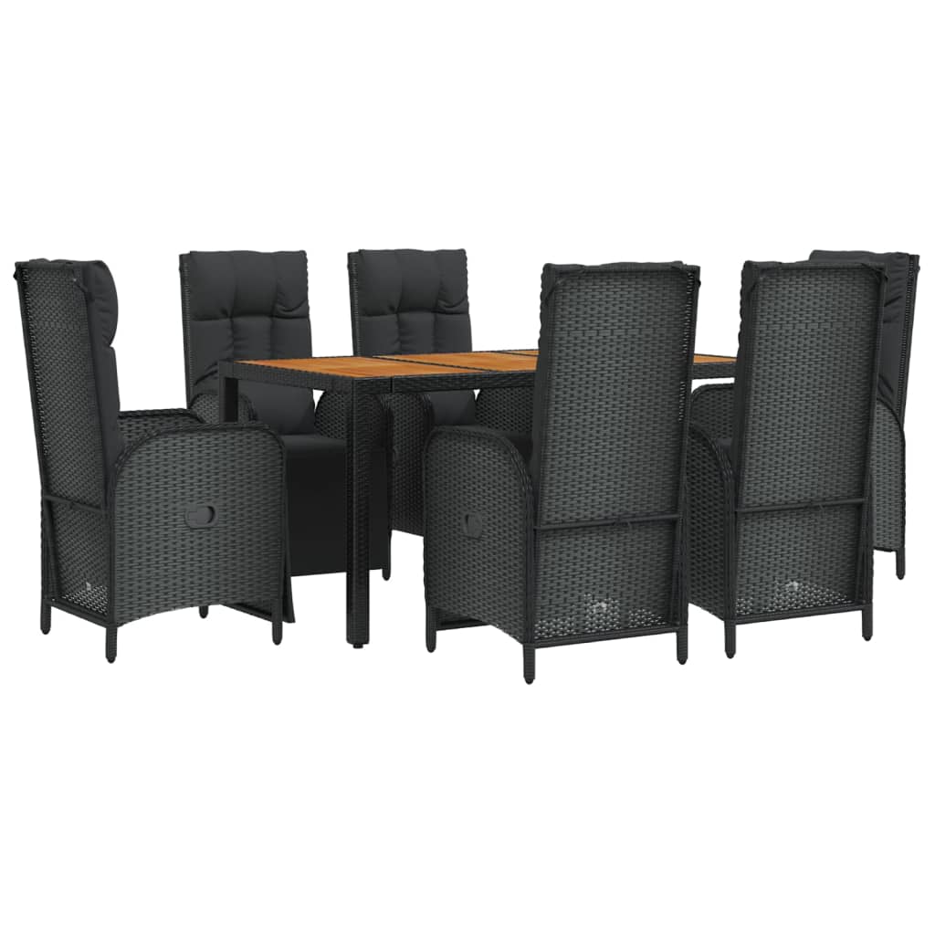 vidaXL 7 Piece Patio Dining Set with Cushions Black Poly Rattan