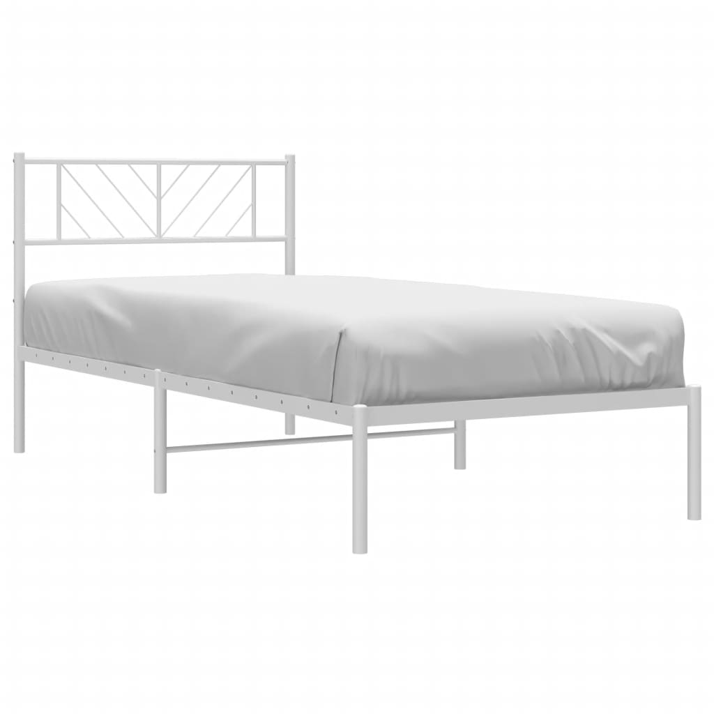 vidaXL Metal Bed Frame without Mattress with Headboard White 39.4"x78.7"