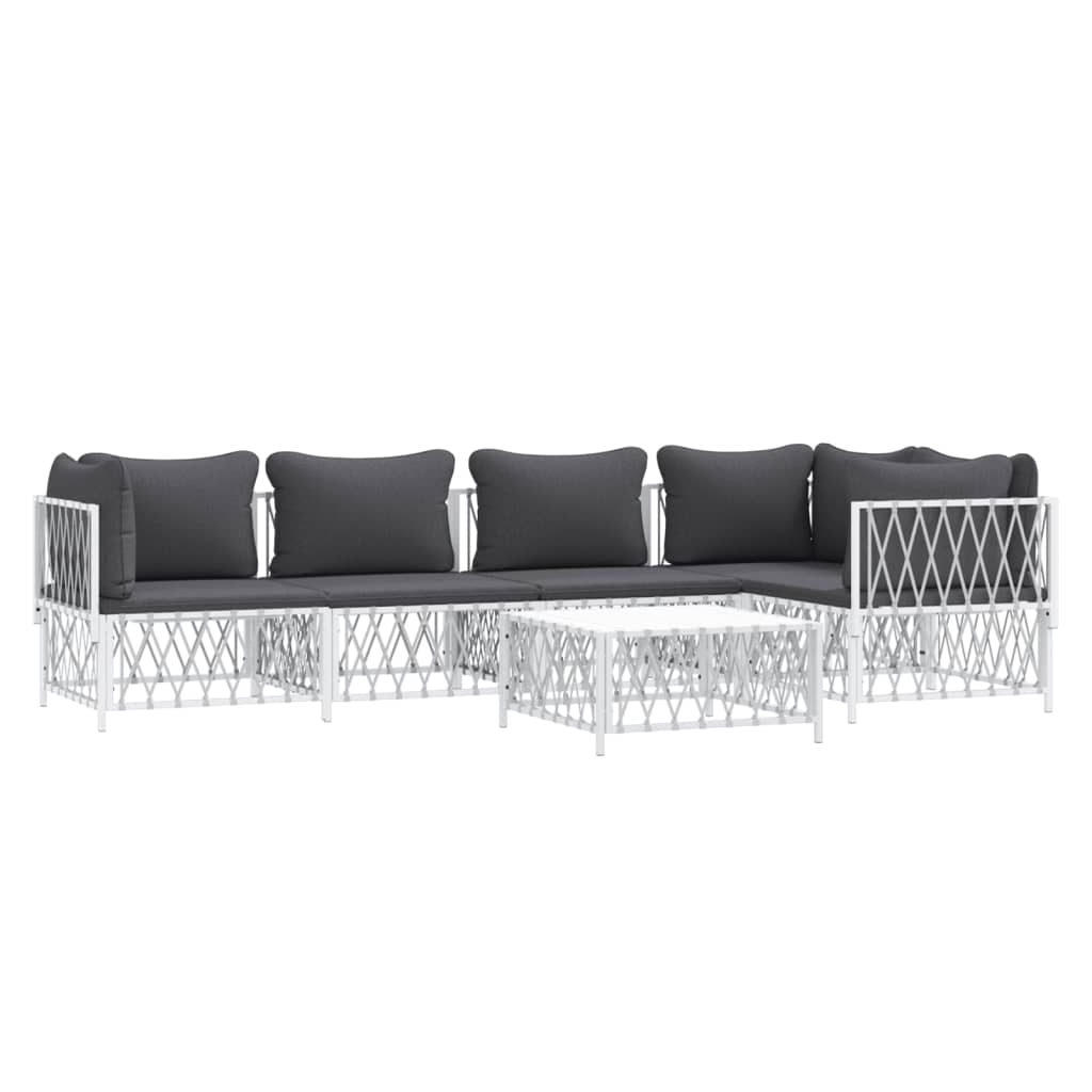 vidaXL 6 Piece Patio Lounge Set with Cushions White Steel