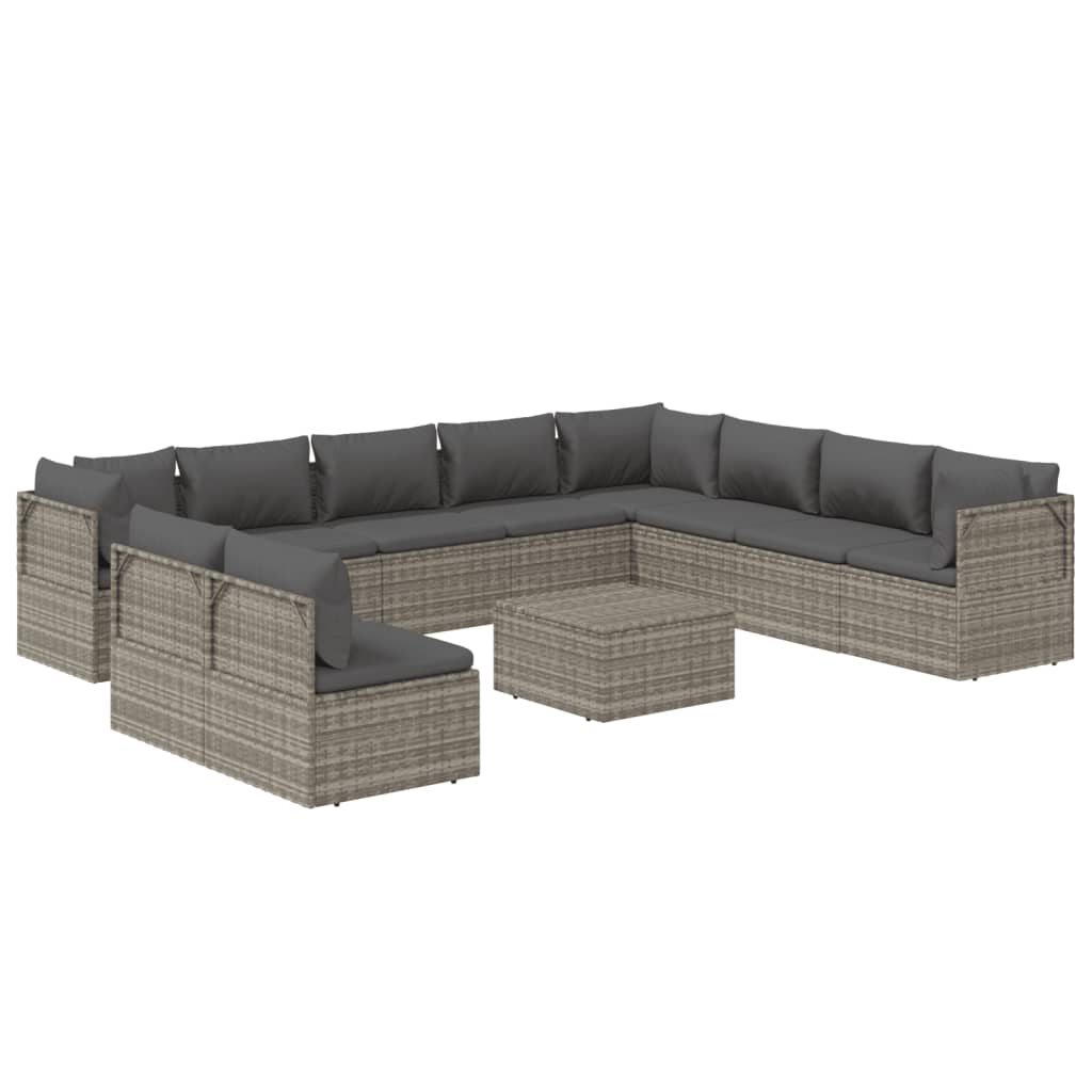 vidaXL 11 Piece Patio Lounge Set with Cushions Gray Poly Rattan