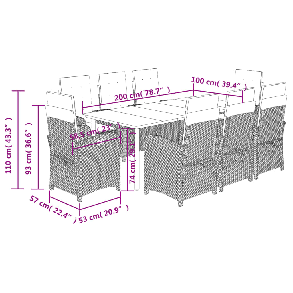 vidaXL 9 Piece Patio Dining Set with Cushions Beige Poly Rattan