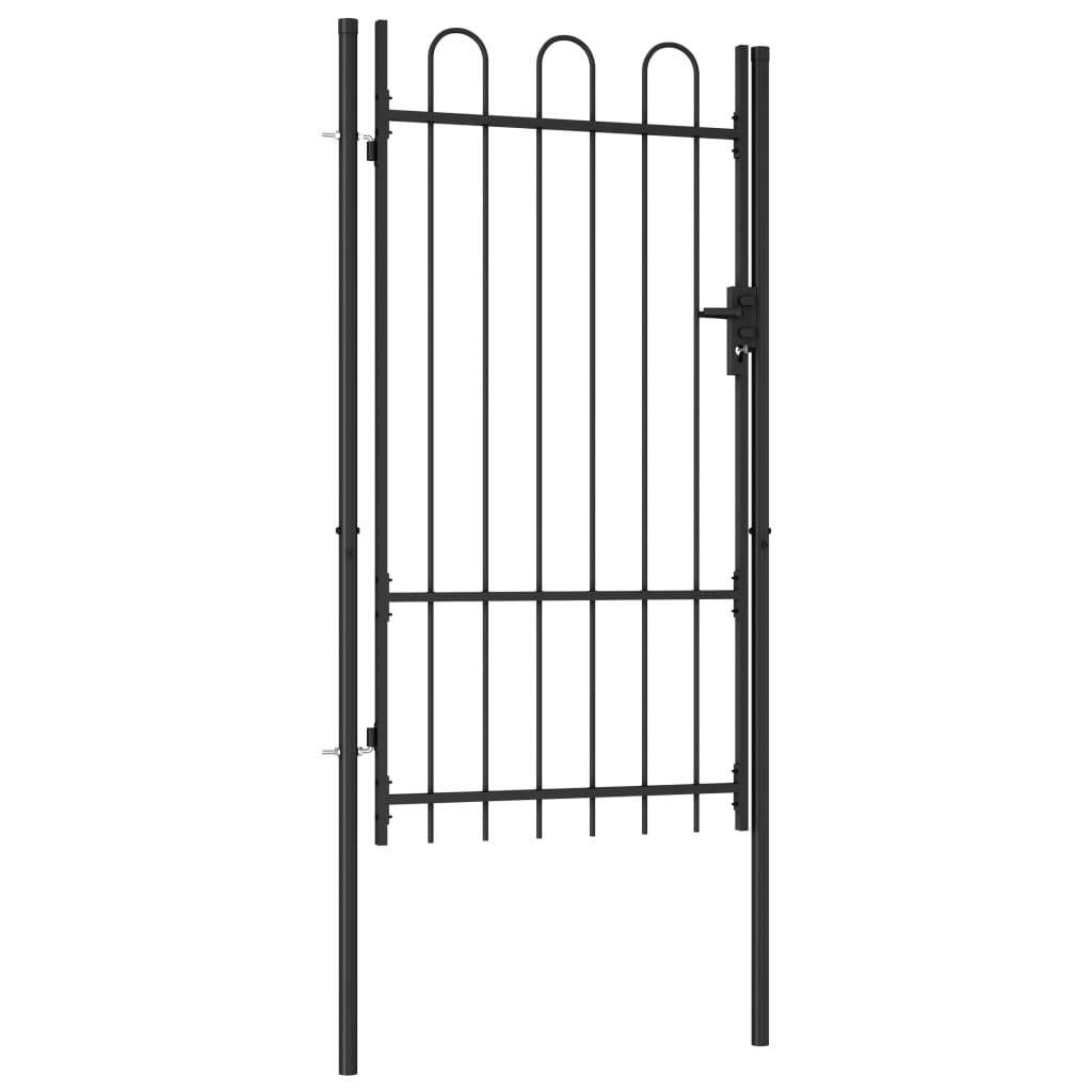 vidaXL Fence Gate Single Door with Arched Top Steel 39.4"x68.9" Black