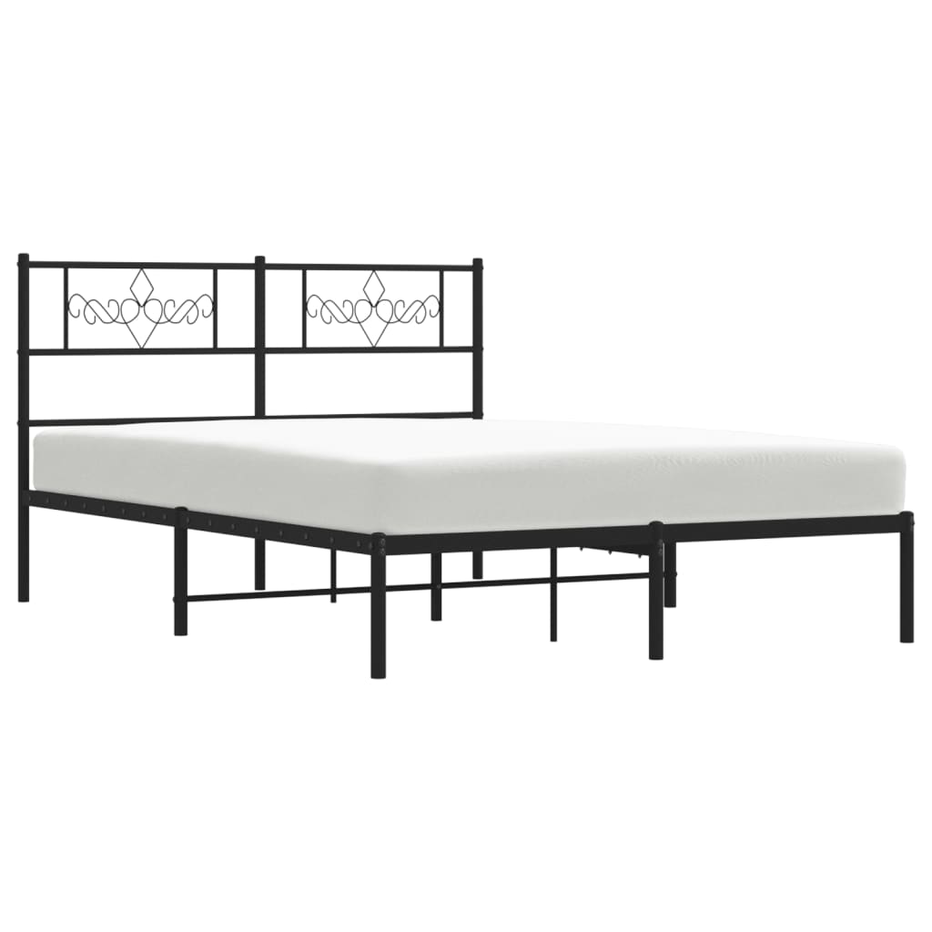 vidaXL Metal Bed Frame without Mattress with Headboard Black 53.1"x74.8"