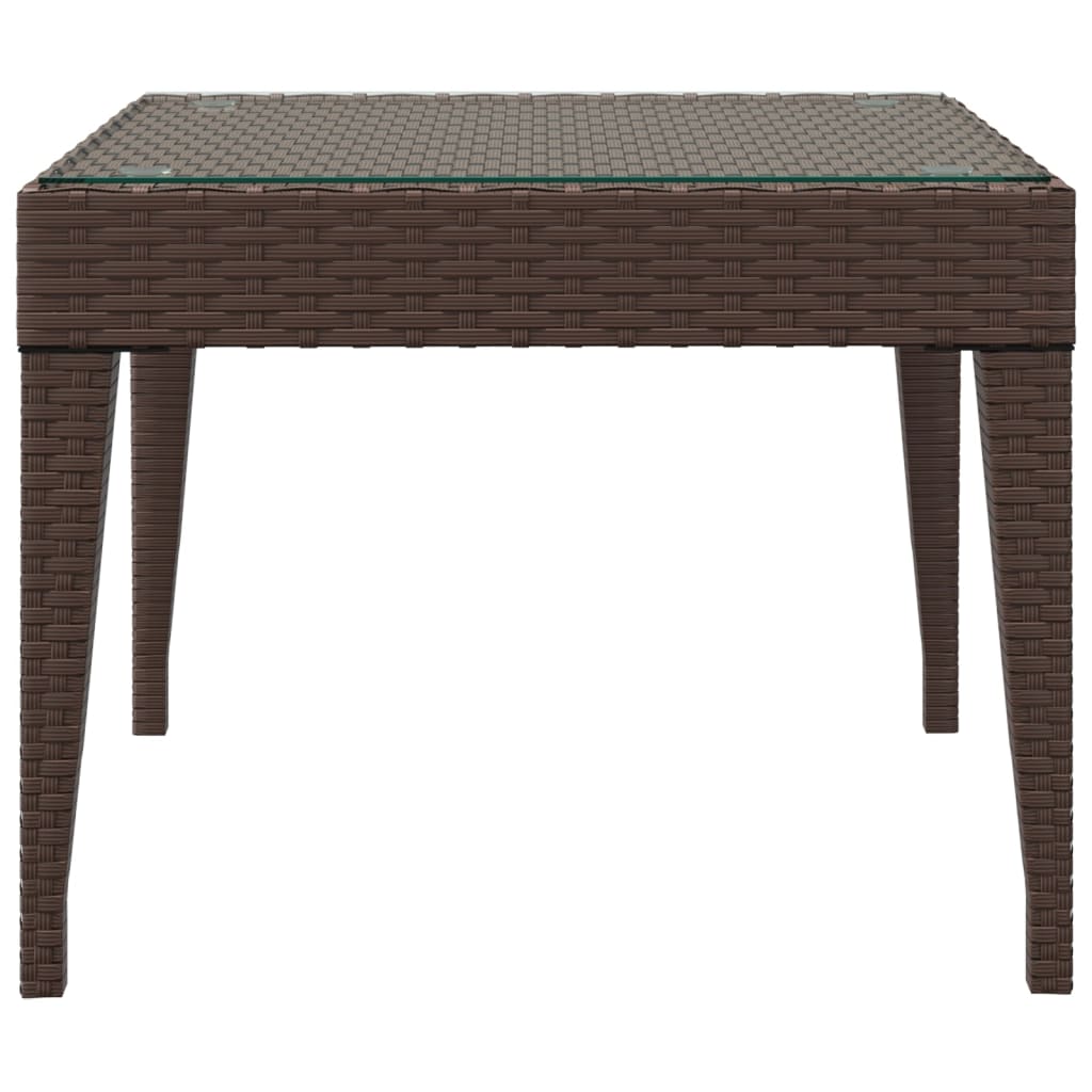 vidaXL Side Table Brown 19.7"x19.7"x15" Poly Rattan and Tempered Glass