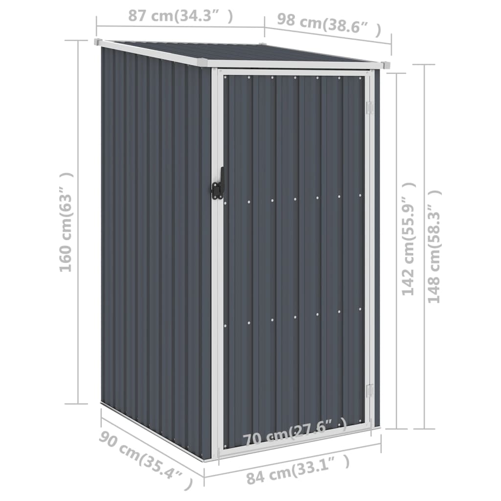 vidaXL Garden Shed Anthracite 34.3"x38.6"x62.6" Galvanized Steel