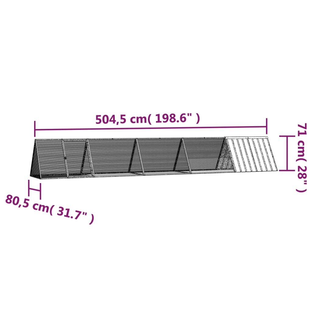 vidaXL Rabbit Cage Anthracite 198.6"x31.7"x28" Galvanized Steel