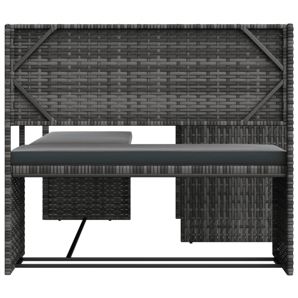 vidaXL Patio Sofa with Table and Cushions L-Shaped Gray Poly Rattan