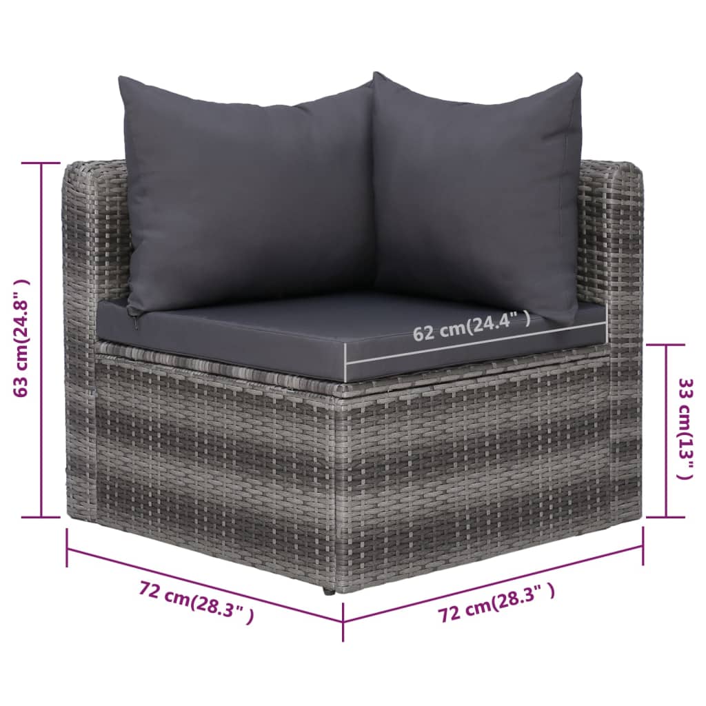 vidaXL 9 Piece Patio Lounge Set with Cushions Poly Rattan Gray