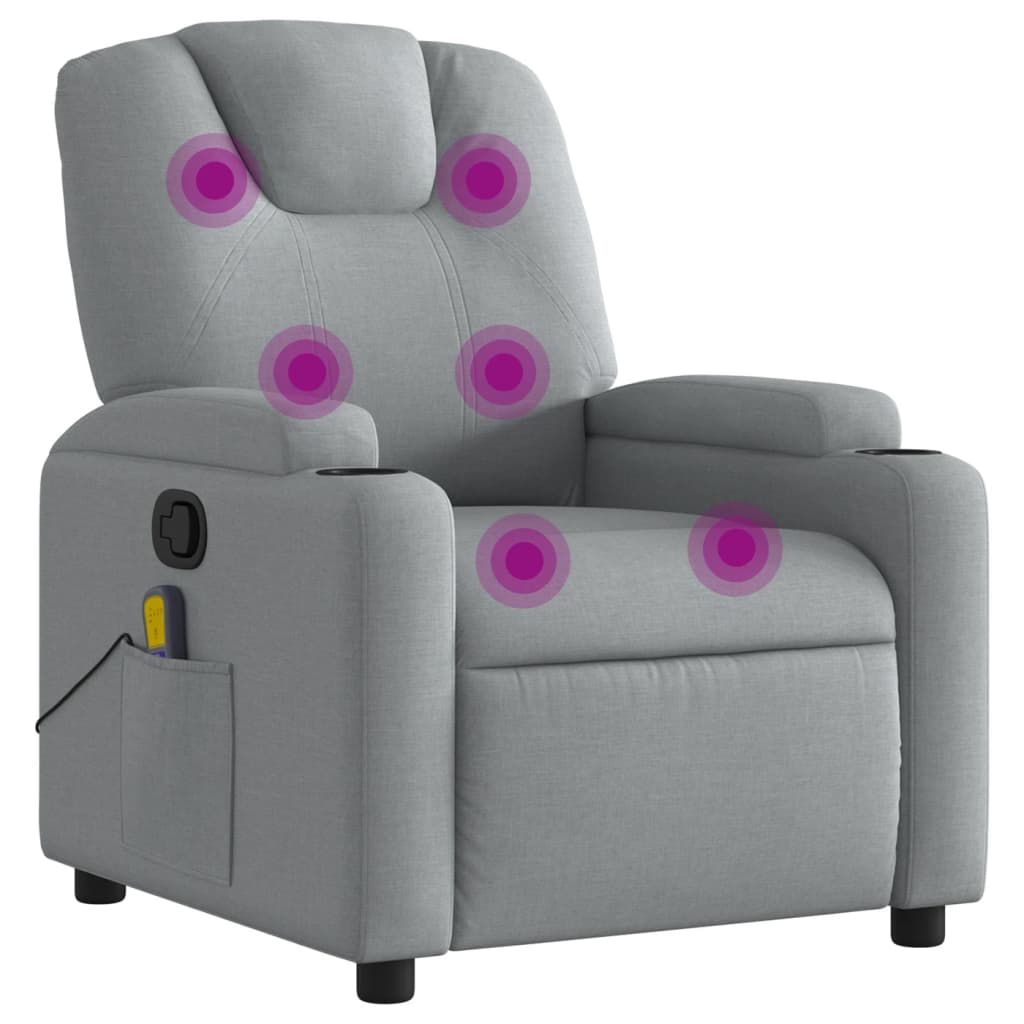 vidaXL Massage Recliner Chair Light Gray Fabric