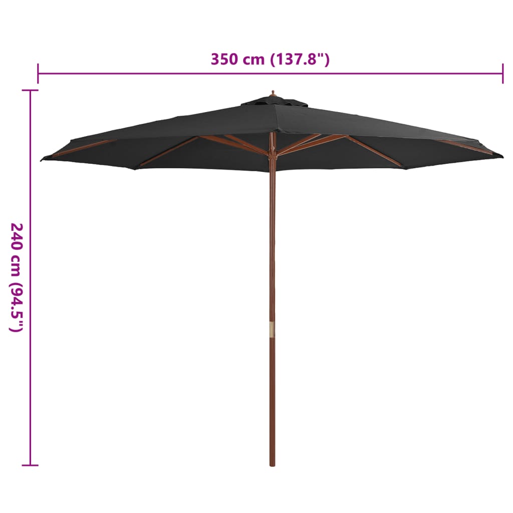 vidaXL Garden Parasol with Wooden Pole 137.8" Anthracite