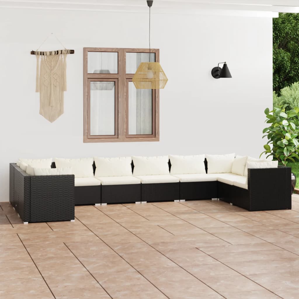 vidaXL 10 Piece Patio Lounge Set with Cushions Poly Rattan Black