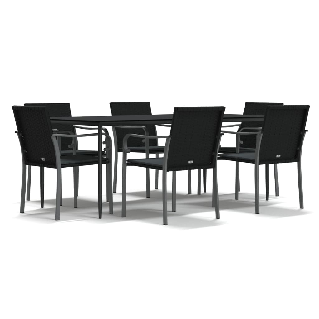 vidaXL 7 Piece Patio Dining Set with Cushions Poly Rattan and Steel