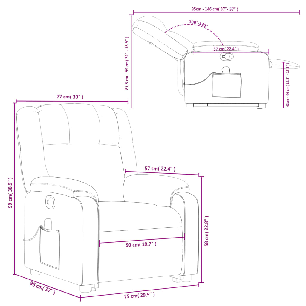 vidaXL Stand up Massage Recliner Chair Dark Gray Fabric