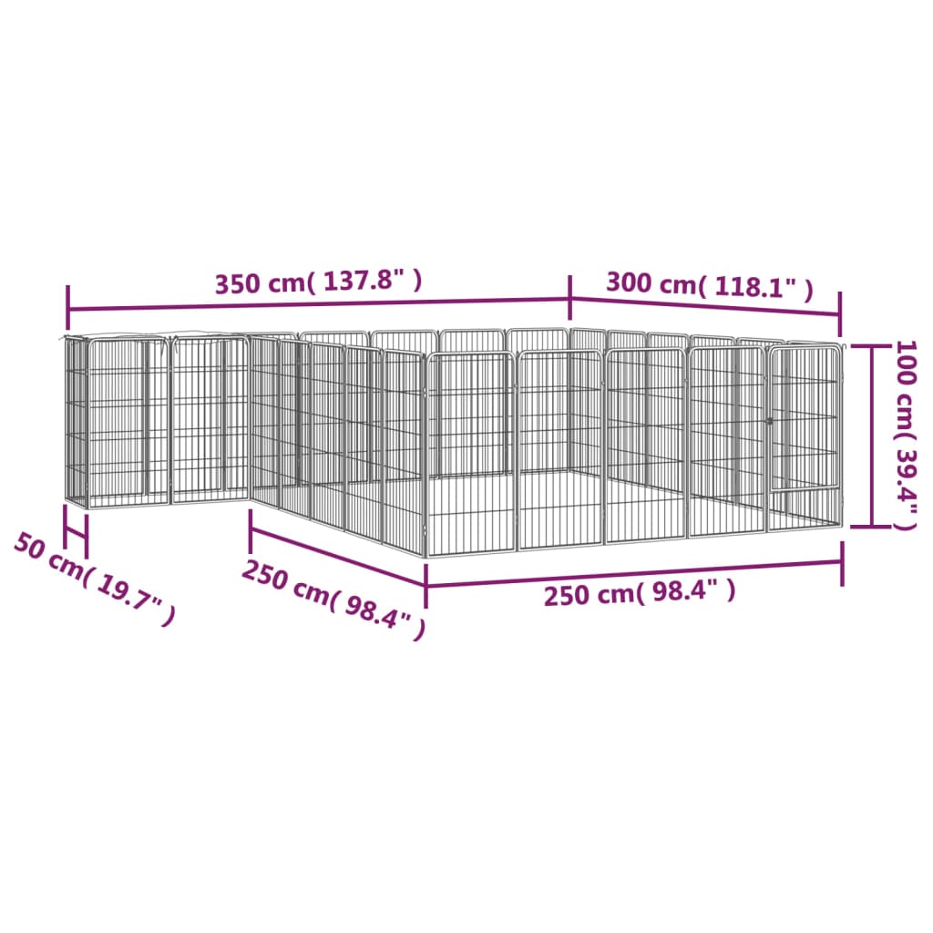 vidaXL 26-Panel Dog Playpen Black 19.7"x39.4" Powder-coated Steel