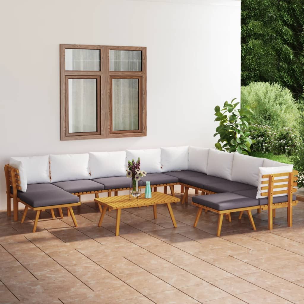 vidaXL 11 Piece Patio Lounge Set with Cushions Solid Acacia Wood