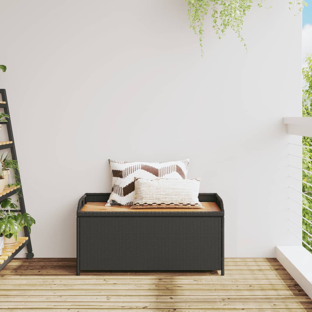 vidaXL Storage Bench Black 39.4"x19.7"x20.5" Poly Rattan and Acacia Wood