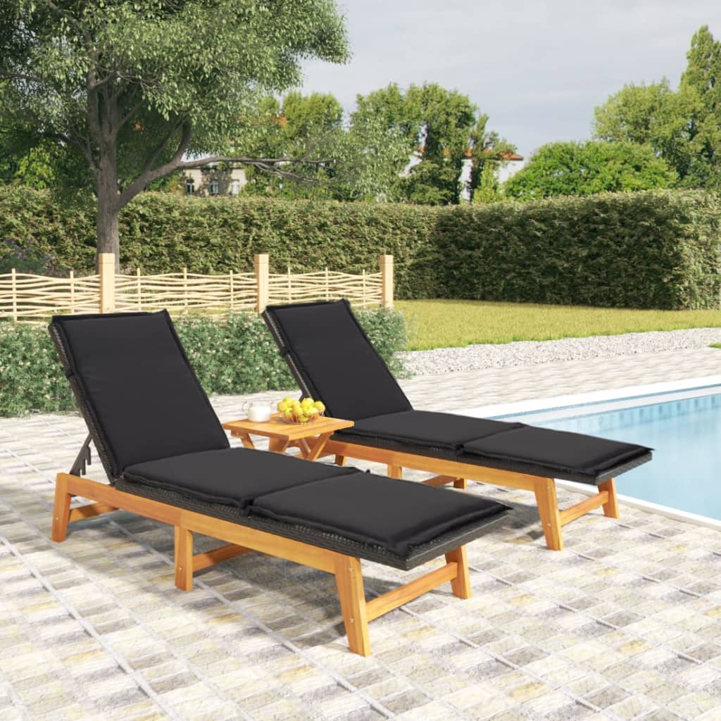 vidaXL 3 Piece Patio Lounge Set Poly Rattan&Solid Wood Acacia