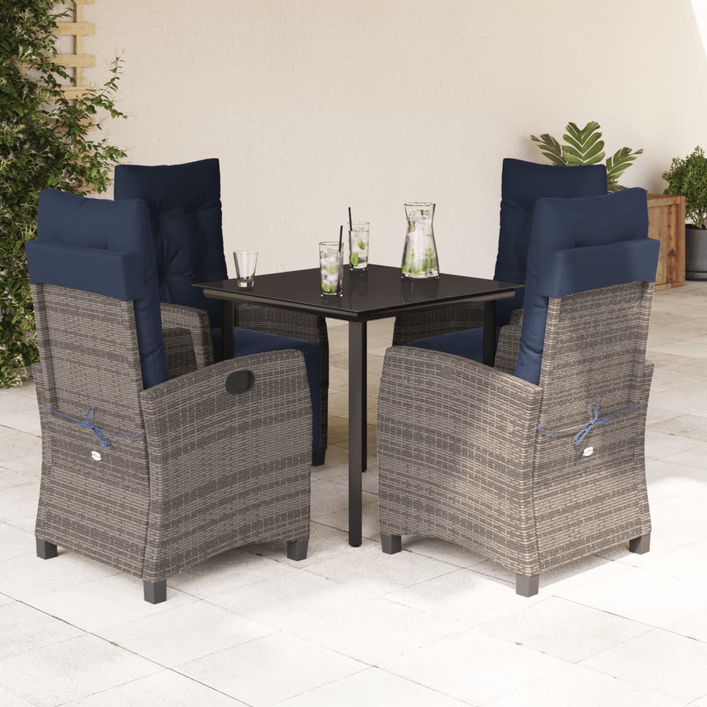 vidaXL 5 Piece Patio Dining Set with Cushions Gray Poly Rattan