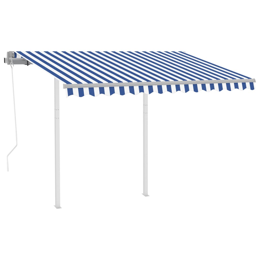 vidaXL Automatic Retractable Awning with Posts 9.8'x8.2' Blue&White