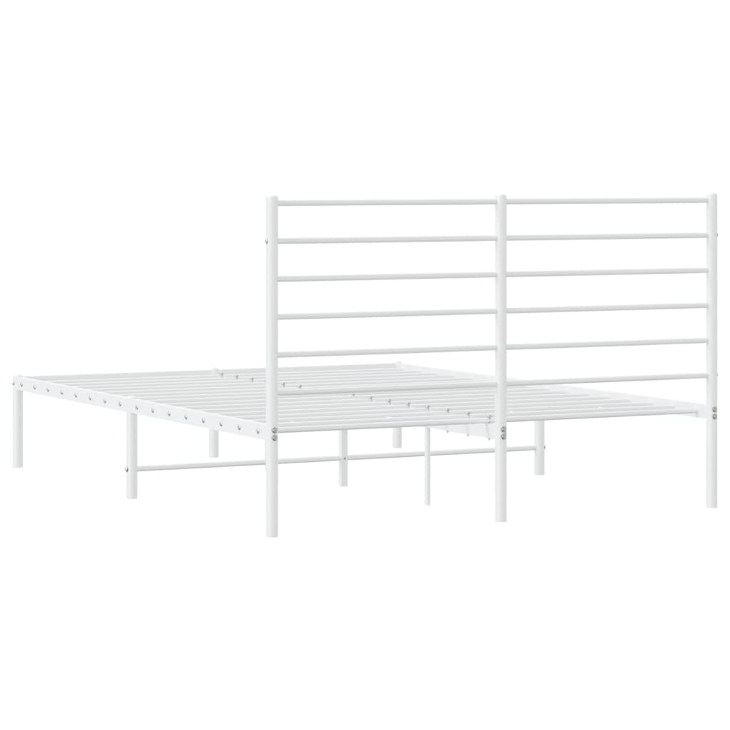 vidaXL Metal Bed Frame without Mattress with Headboard White 53.1"x74.8"