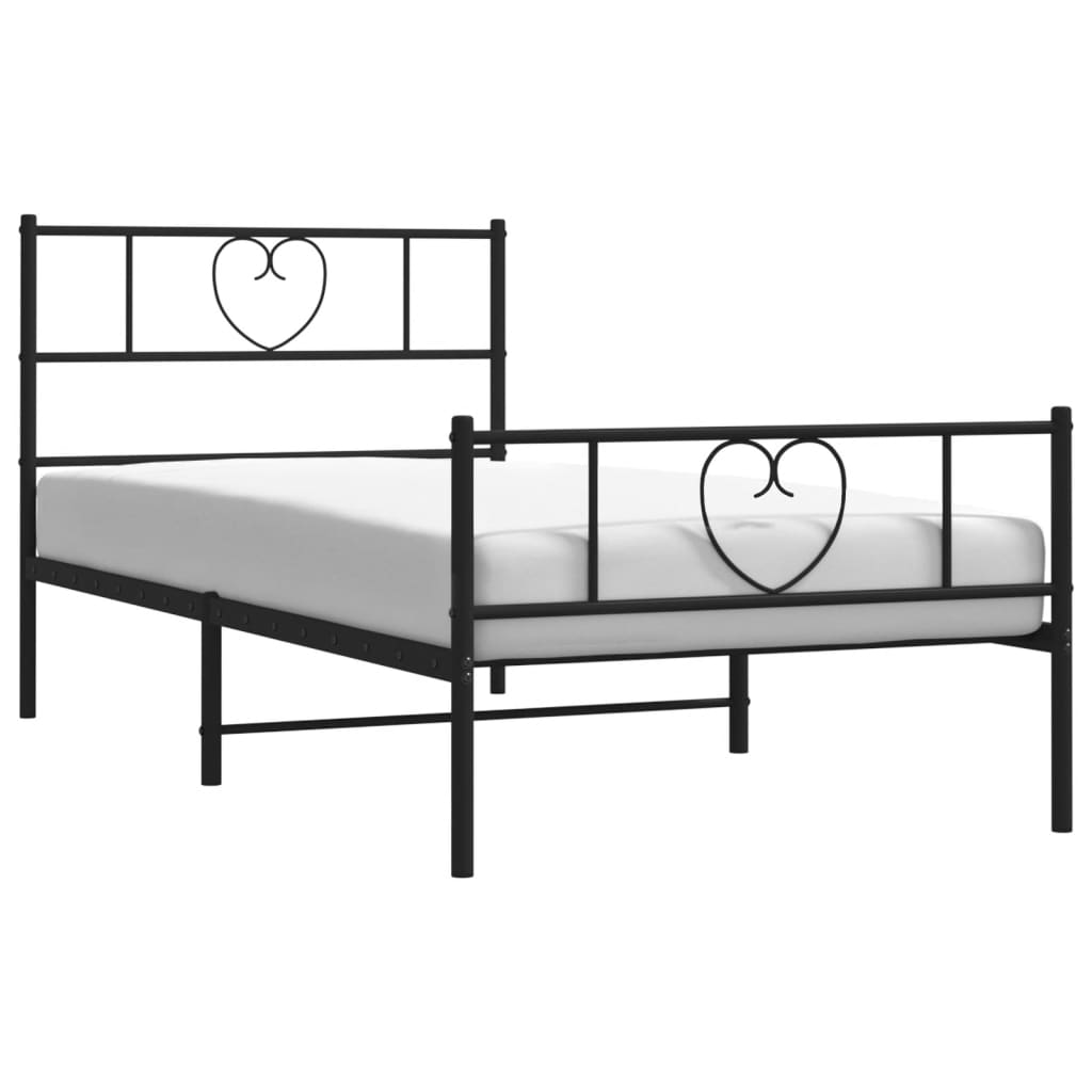 vidaXL Metal Bed Frame without Mattress with Footboard Black 39.4"x74.8"