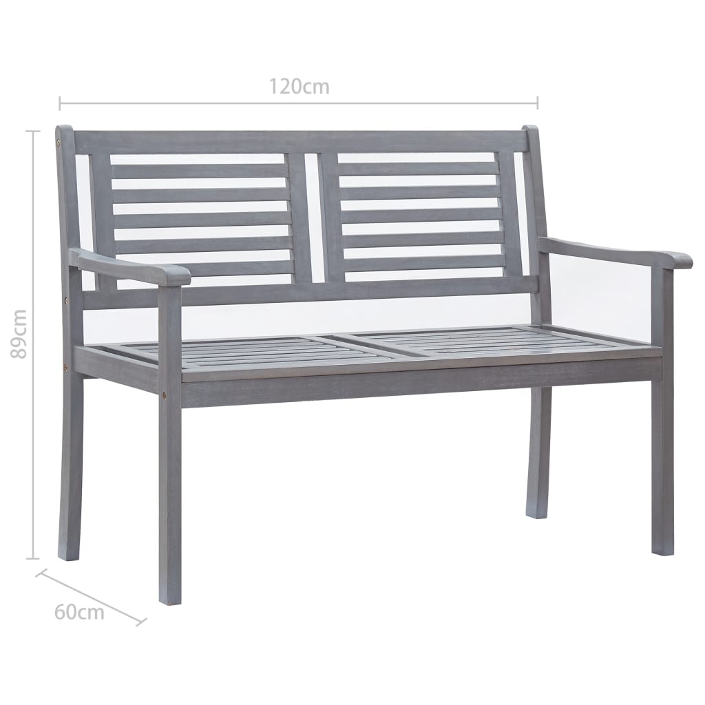 vidaXL 2-Seater Patio Bench with Cushion 47.2" Gray Eucalyptus Wood