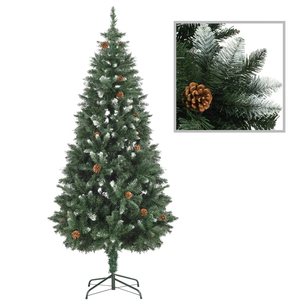 vidaXL Artificial Christmas Tree with Pine Cones and White Glitter 6 ft