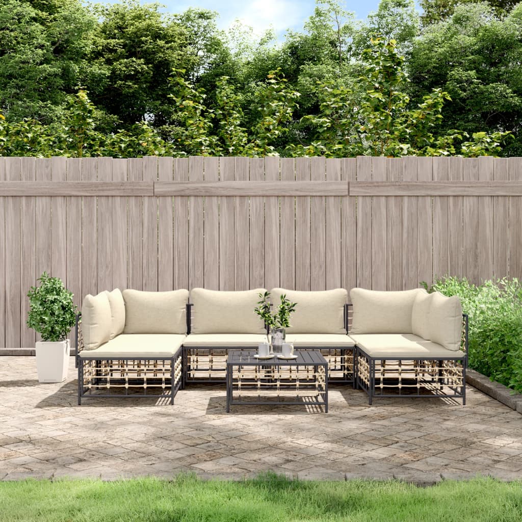 vidaXL 7 Piece Patio Lounge Set with Cushions Anthracite Poly Rattan