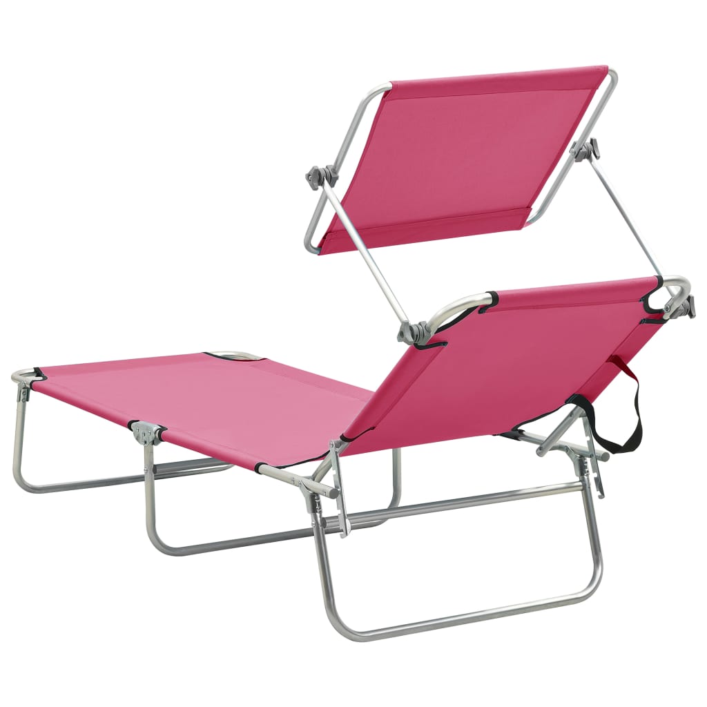 vidaXL Folding Sun Lounger with Canopy Pink Aluminum