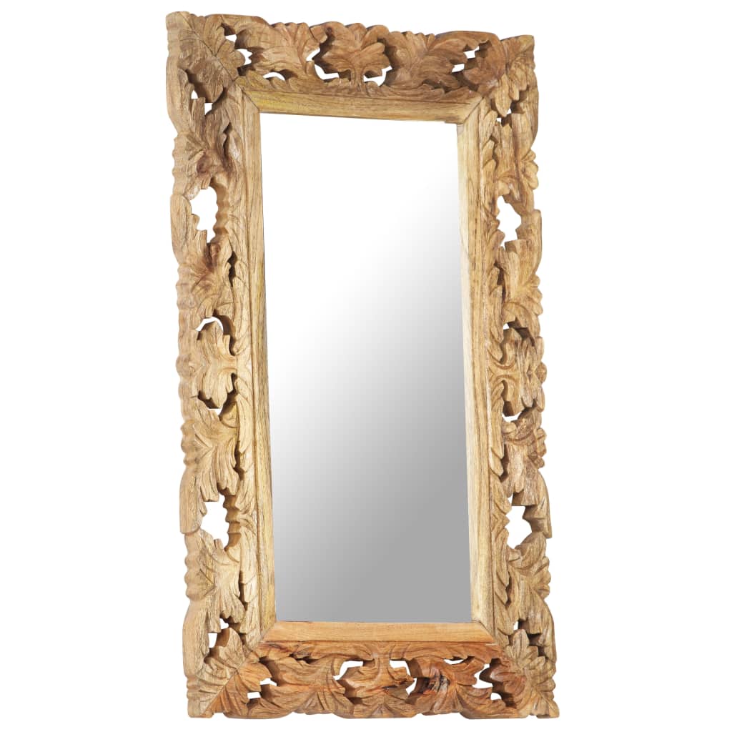 vidaXL Hand Carved Mirror Brown 31.5"x19.7" Solid Mango Wood