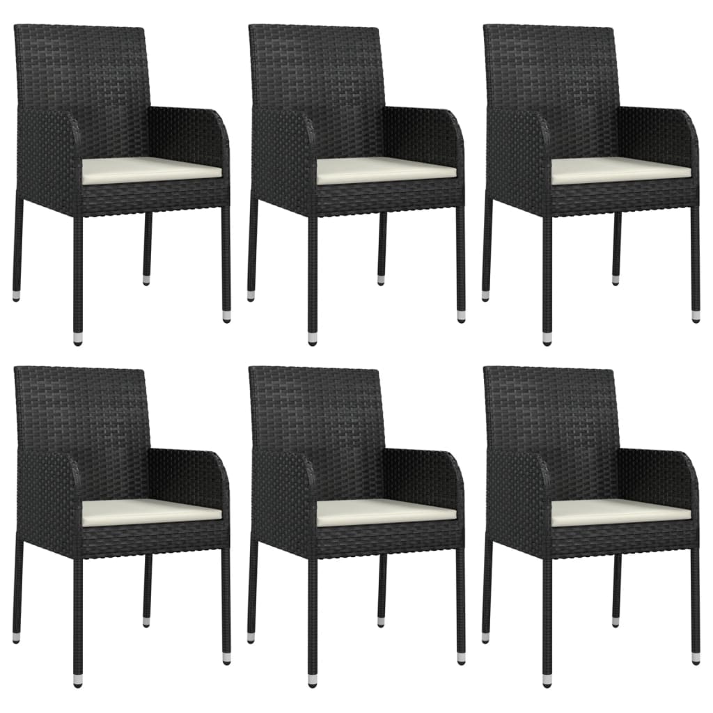 vidaXL 7 Piece Patio Dining Set with Cushions Black Poly Rattan