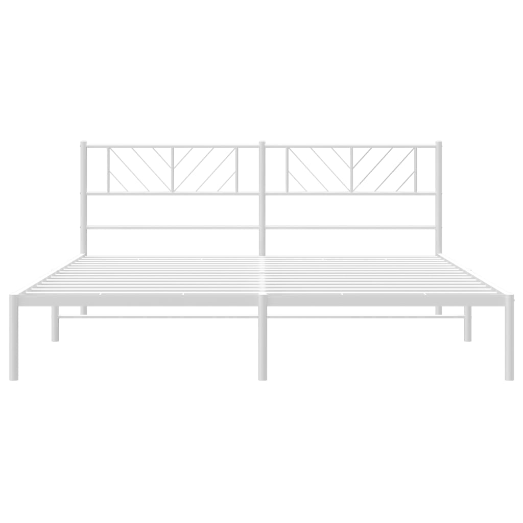 vidaXL Metal Bed Frame without Mattress with Headboard White 76"x79.9"