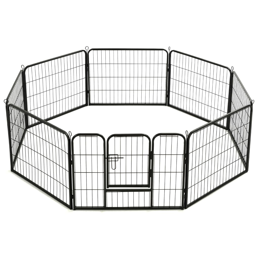 vidaXL Dog Playpen 8 Panels Steel 31.5"x23.6" Black