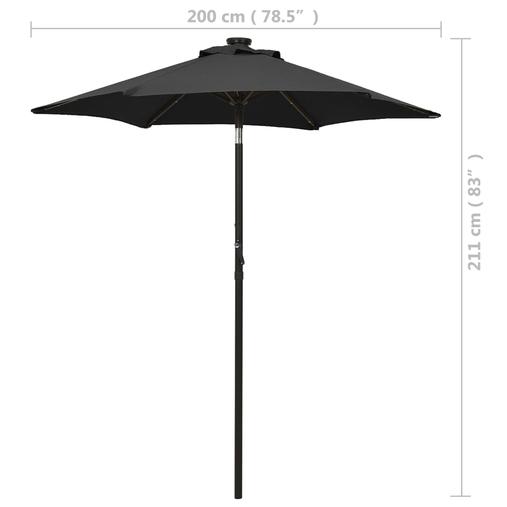 vidaXL Garden Parasol with LED Lights Black 78.7"x83.1" Aluminum